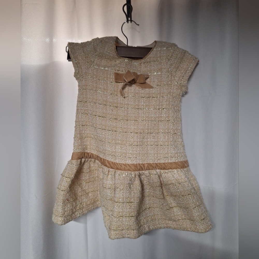 Elegant Cream and Tan Kids Formal Dress